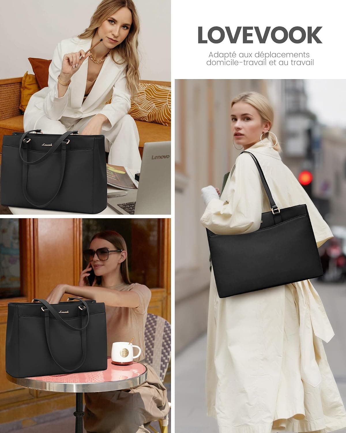 LOVEVOOK Sac Cabas Femme, Grande Sac Ordinateur Portable, Imperméable Sac de Cours Sacs a Main pour Les Cours Lycee, PU Cuir Sacoche Pour Travail étudiant Université Affaires