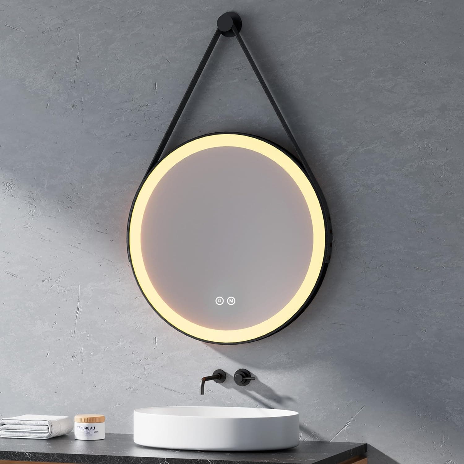 Heilmetz Miroir Salle de Bain Rond avec Éclairage 70cm, Miroir LED Salle de Bain avec Cadre Noir, Dimmable, 3 Couleurs Lumineux, Commande Tactile