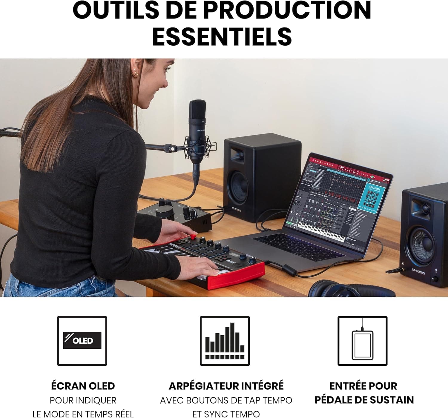 Akai Professional MPK Mini Play MK3 Clavier MIDI USB 25 Touches | Touches Mini Sensibles à la Vélocité, 8 Pads MPC, 8 Boutons, Sons Intégrés, Haut-Parleur, Logiciels Inclus, pour Beatmakers