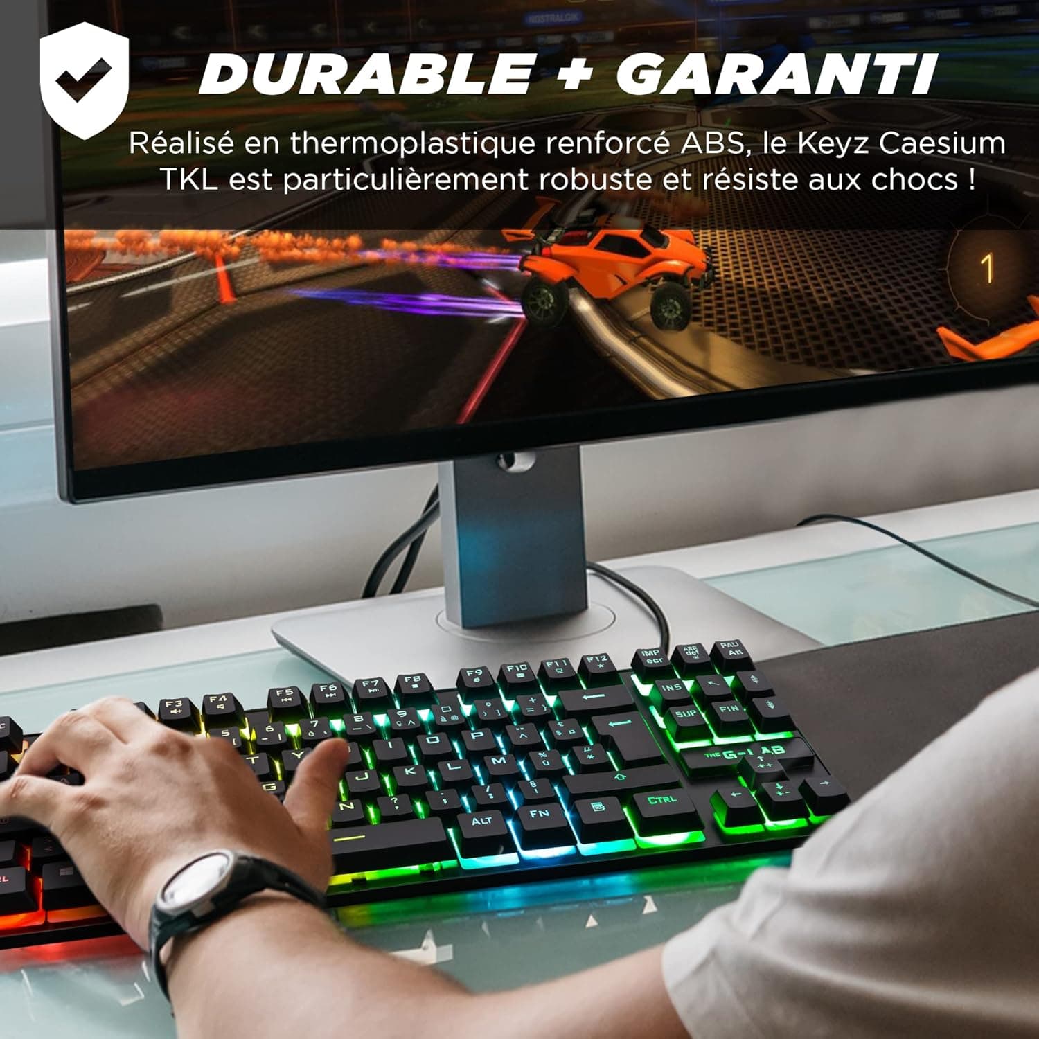 The G-Lab Keyz Caesium TKL Clavier Gamer TKL 87 Touches Filaire USB AZERTY Français, Rétro-Éclairage LED Multicolore - Clavier Gaming Compact sans Pavé Numérique pour PC/PS4/PS5/XBOX (Noir) | Filaire USB, Format TKL 87 Touches sans Pavé Numérique, Rétroéclairage LED Multicolore, Noir
