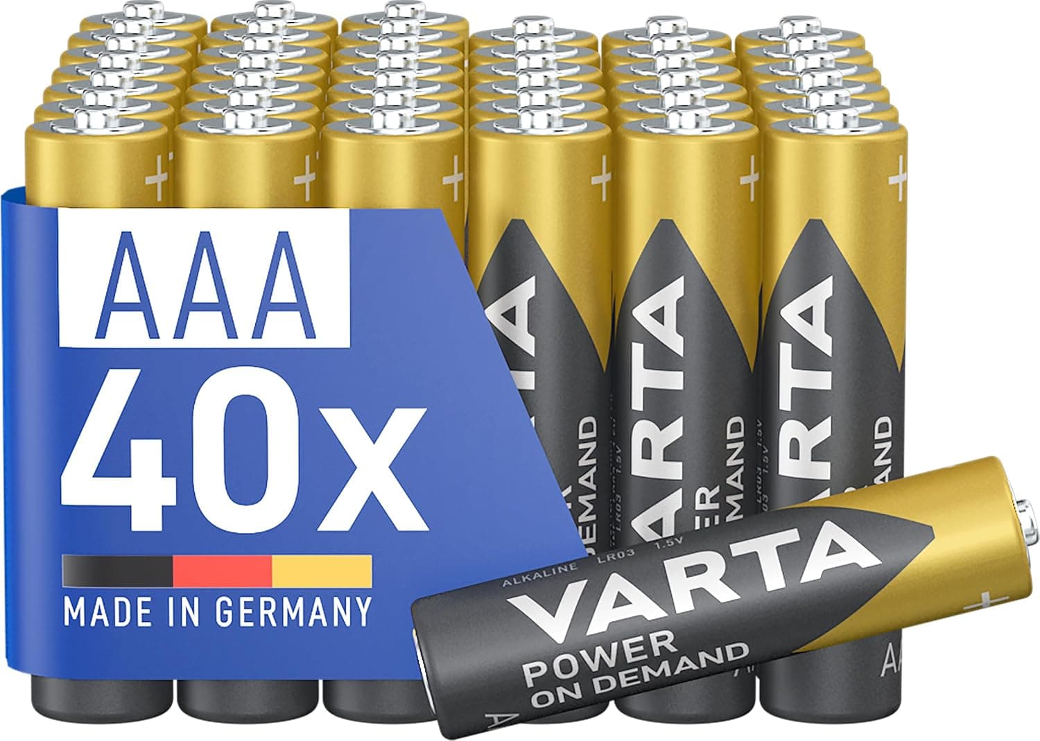 VARTA Piles AAA, Lot de 40Vorratspack, Power on Demand, alcalines, 1,5 V | Micro-Piles LR03, Made in Germany, conservation jusqu'à 10 ans, pour accessoires informatiques, appareils smart home