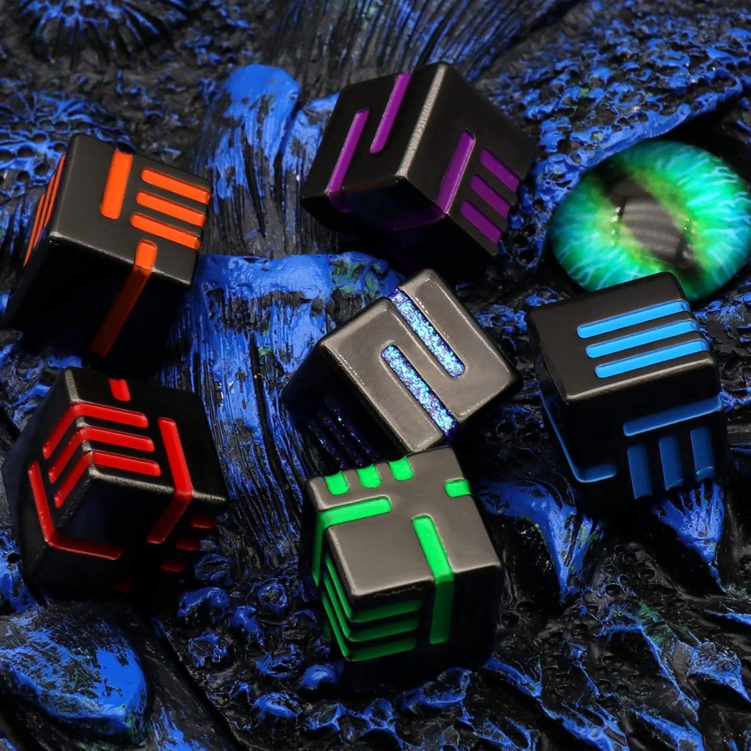 Dés JDR 6 Faces en Métal, Dés de Jeux pour Donjons et Dragons,Dés Jeu de Role 6 Pièces avec boîte en métal Dés Polyédriques(D6 6 Couleurs)