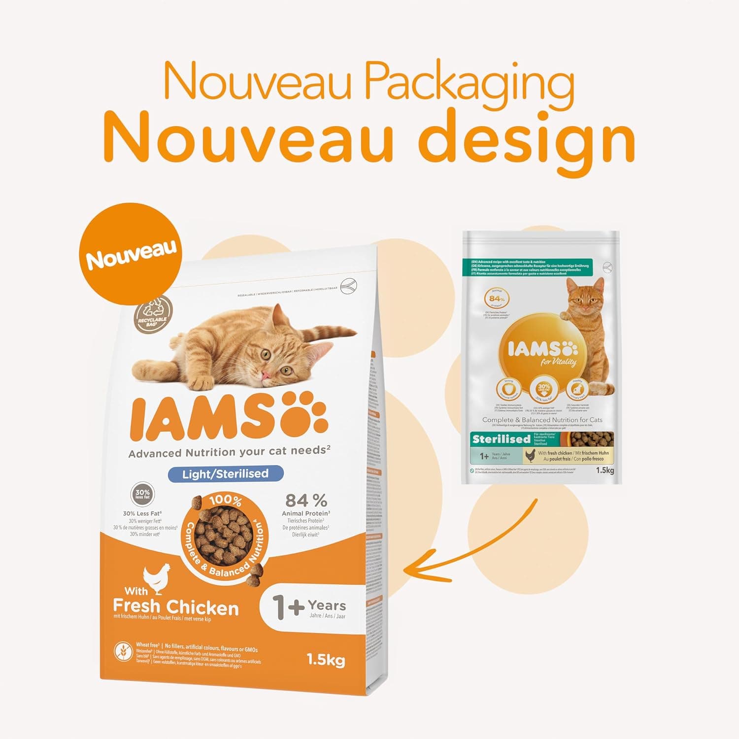 IAMS Advanced Nutrition Chat Stérilisé Contrôle du Poids Poulet 1,5 kg