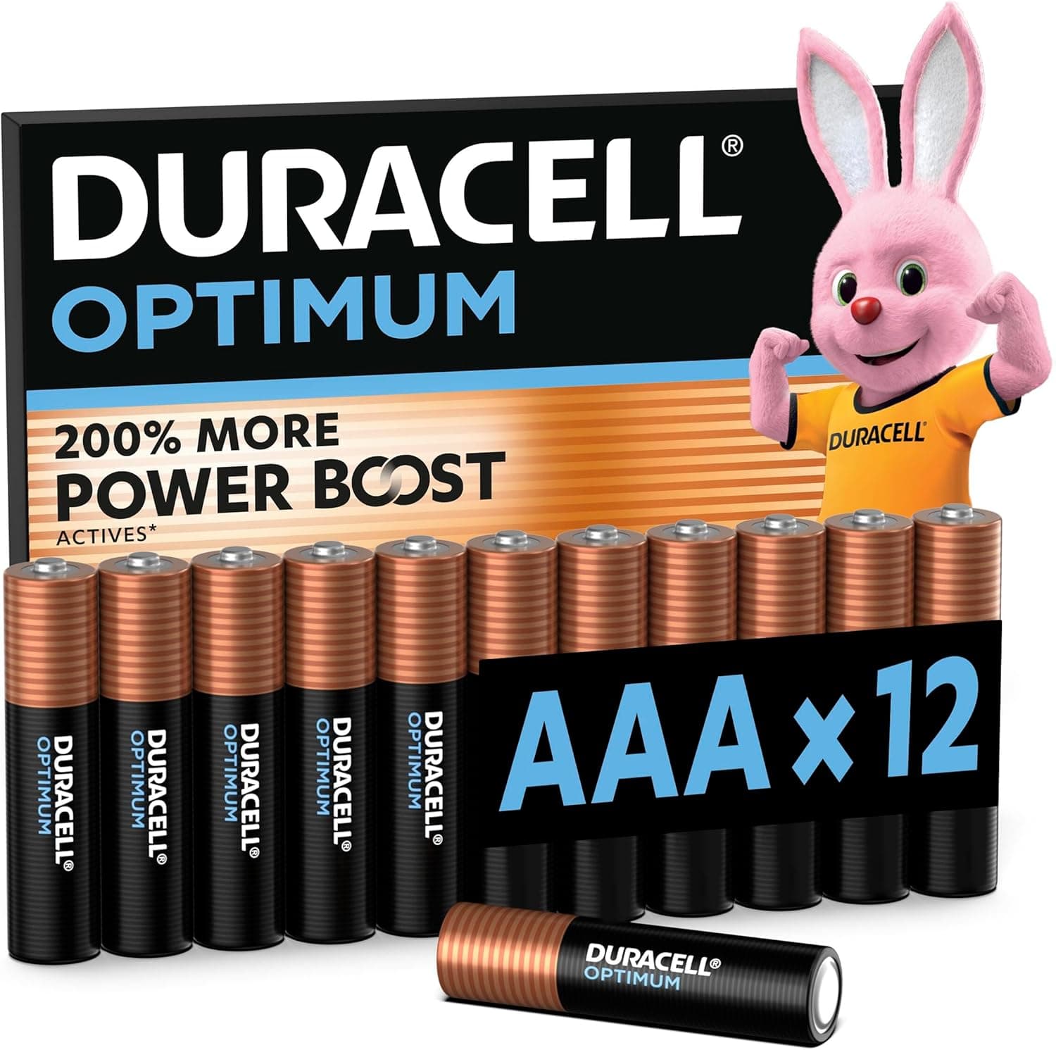 DURACELL AAA Optimum Piles Alcalines (Lot de 12) 1.5V, LR03 | +200% D'actifs Power Boost - Pour les Appareils énergivores, Systèmes De Surveillance - 100% Recyclable