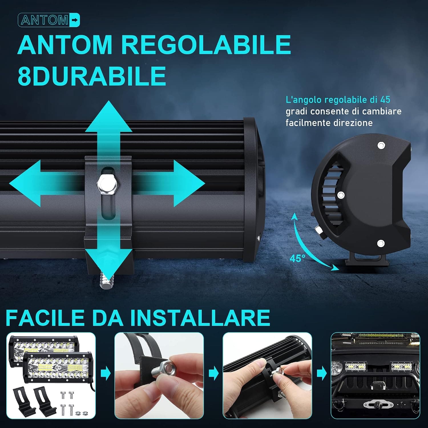antom Phares de Travail LED 2PC 360W 7 Pouces 12/24V Tracteur | Projecteurs LED additionnels pour tracteur, engin agricole, véhicule de chantier, 4x4 et usage tout-terrain