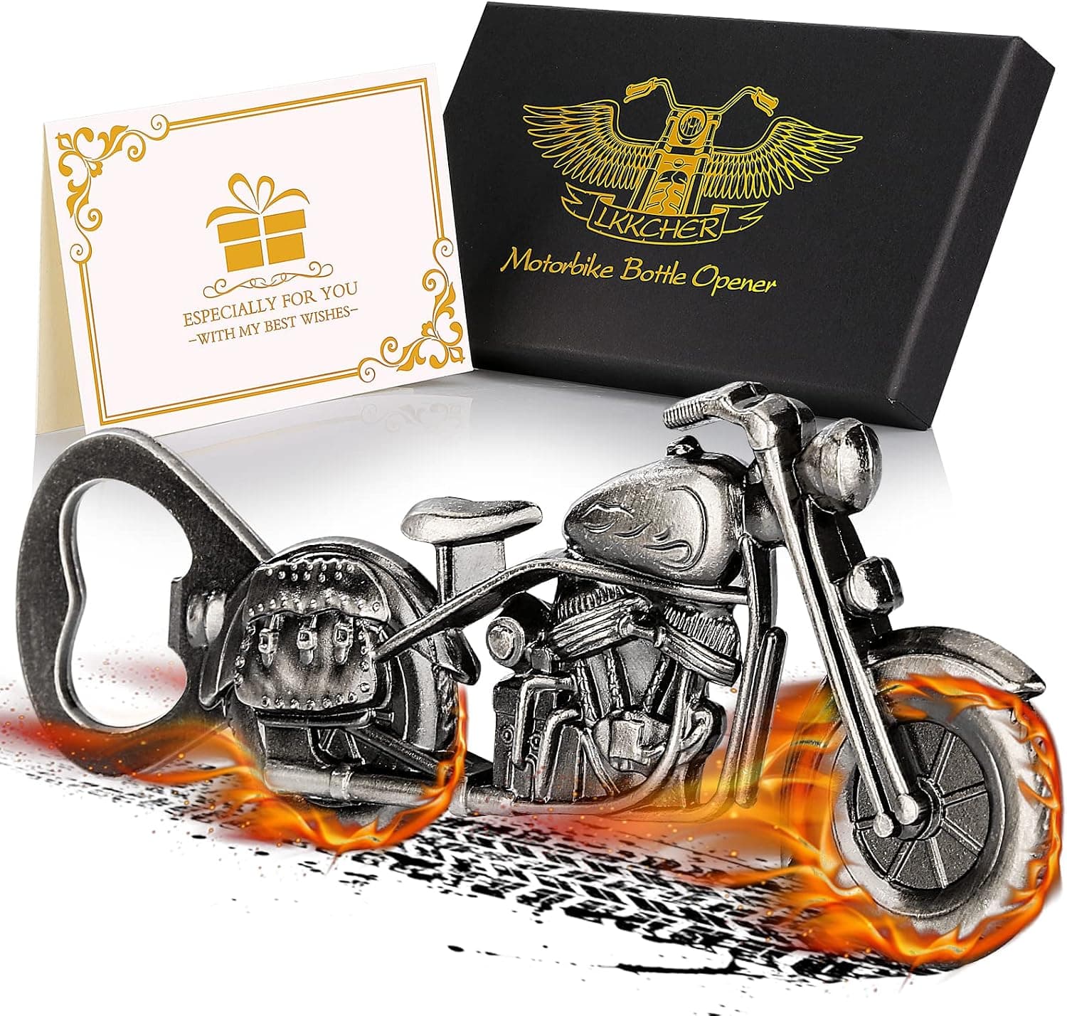 LKKCHER Décapsuleur de Bière de Moto Argent Foncé, Cadeau Idée Unique et Originale pour Hommes Occasions Spéciales