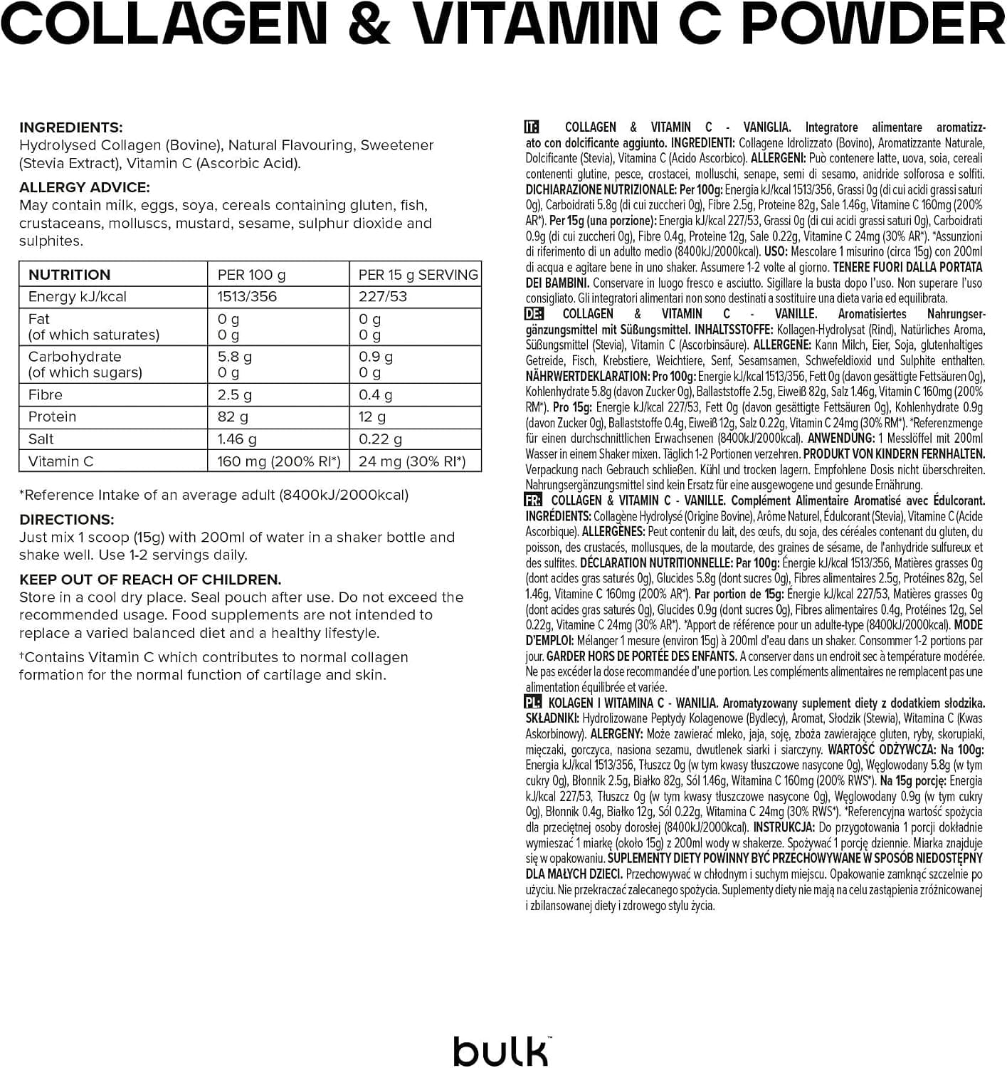 Bulk Protéines De Lactosérum Essentielles, Vanille, 1kg, 28 Portions, Lisse et onctueux, Idéal pour les shakes, Smoothies et pâtisseries, Les emballages peuvent varier