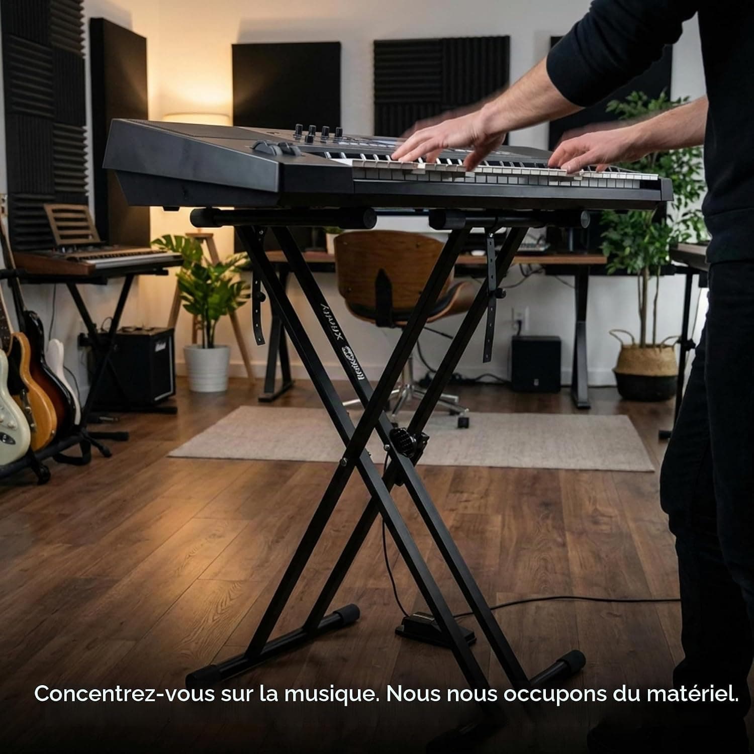RockJam RJXX363 Support de Clavier Double X Robuste et Réglable | Support clavier double X renforcé, capacité 20 kg, réglable en hauteur pour piano numérique, maison, studio et scène