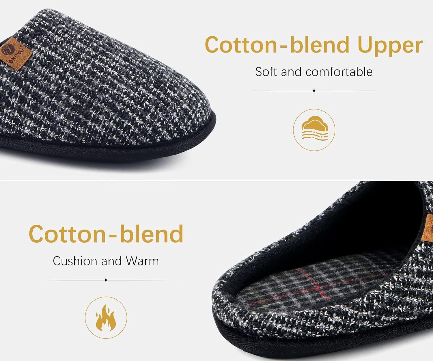 ONCAI Chaussons Homme Pantoufles à Hiver Chaussures Chaudes pour La Maison en Mousse à Mémoire de Forme, Laine en Peluche Doublée Avec Semelle en Caoutchouc Antidérapante Taille 40-49 EU