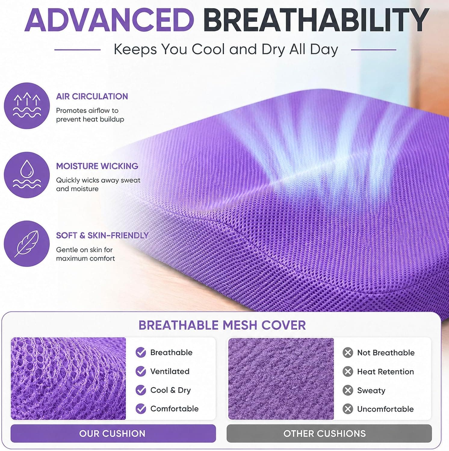 Yuwe Coussin de siège Extra-Large, Coussin en Mousse à mémoire de Forme, Coussin de Bureau, Ergonomique, Coussin de siège pour Voiture, Coussin de soulagement des douleurs sciatiques