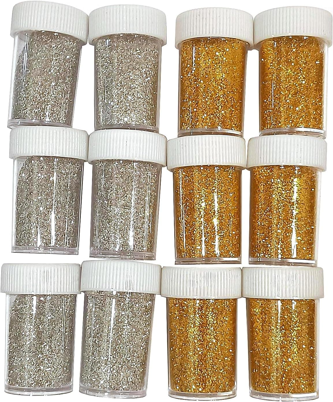 Perlin Lot de 12 boîtes de poudre de paillettes fines pour le bricolage, 168 g, pour travaux manuels, festivals, décorations de visage, ongles (doré argenté)