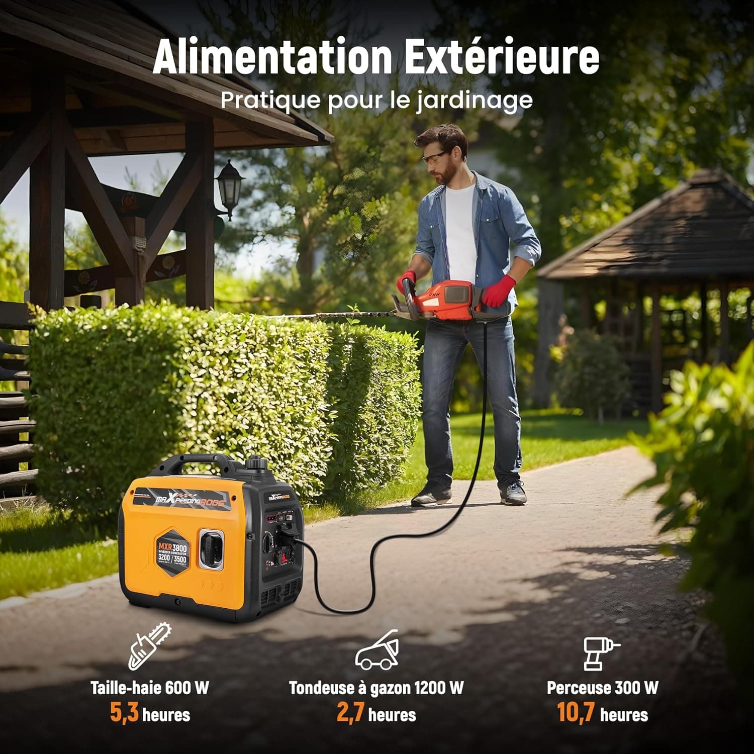 maXpeedingrods 3500W Groupe Electrogene Silencieux Inverter Essence | 4 Temps Generator Léger Secours avec Prises USB et 230V Générateur Electrique pour les Caravanes, Jardin, Camping