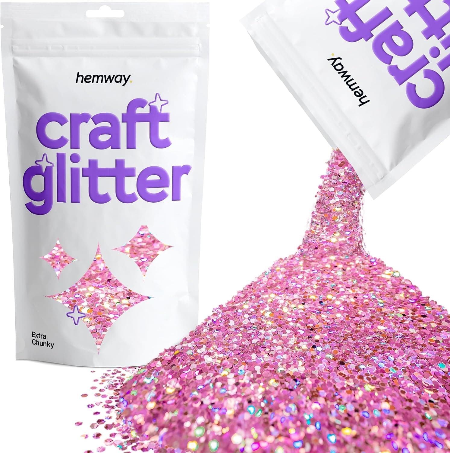 Hemway Craft Glitter 100 g 3,5 oz extra Chunky 1/24" 0.040" 1MM (rose Holographic)