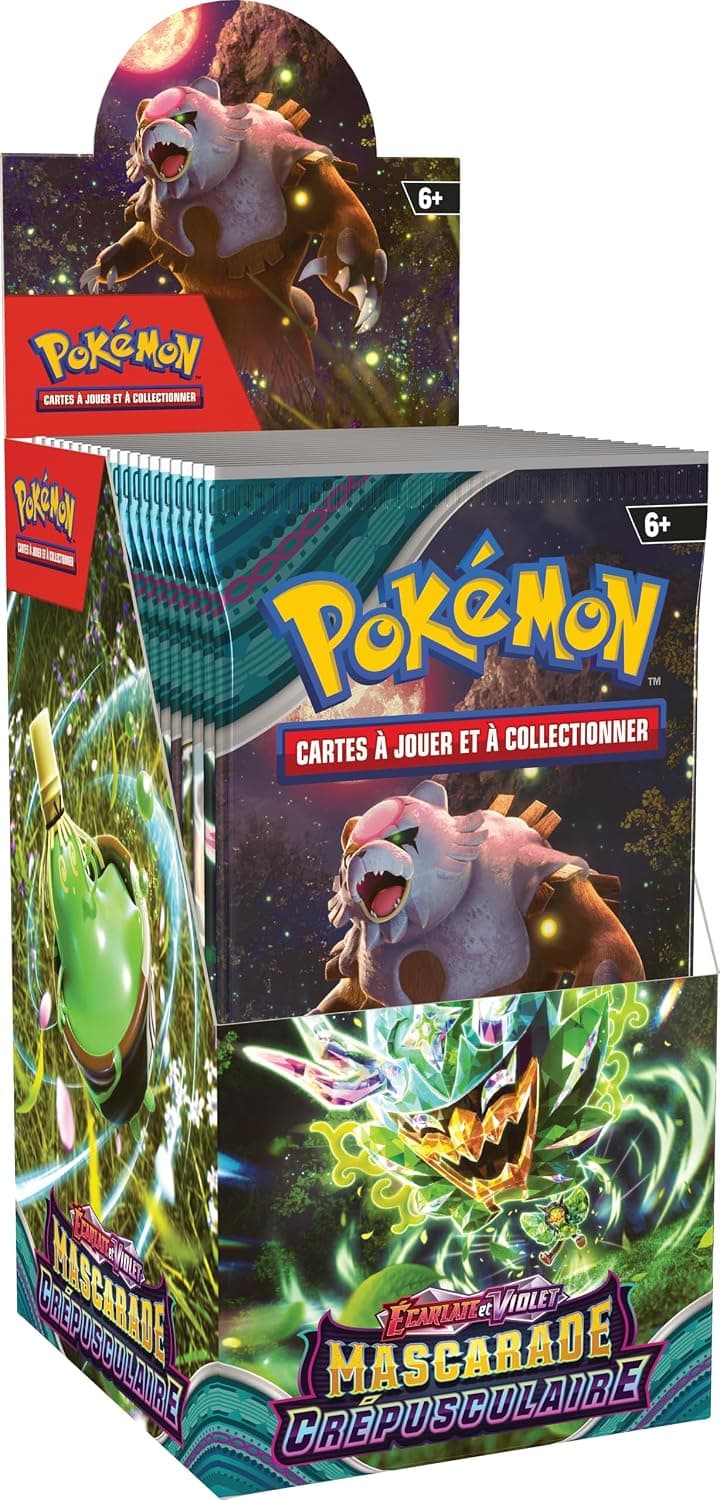 Pokémon présentoir de boosters Écarlate et Violet – Mascarade Crépusculaire du JCC Pokémon (18 boosters)