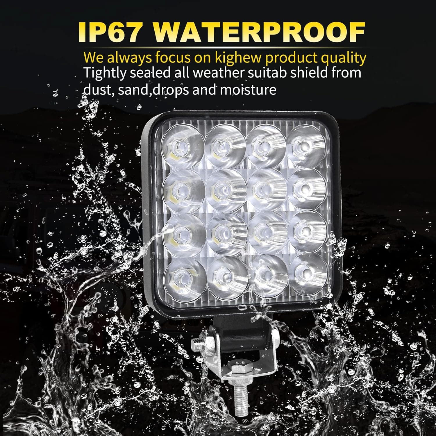 RIGIDON 4x carré phare de travail led, 3,3 pouces mini 48W 12V 24V lampe | étanche, 6000K blanc, projecteurs lumière, feux de travail, feu antibrouillard, pour offroad Voiture camions ATV 4x4 tracteur