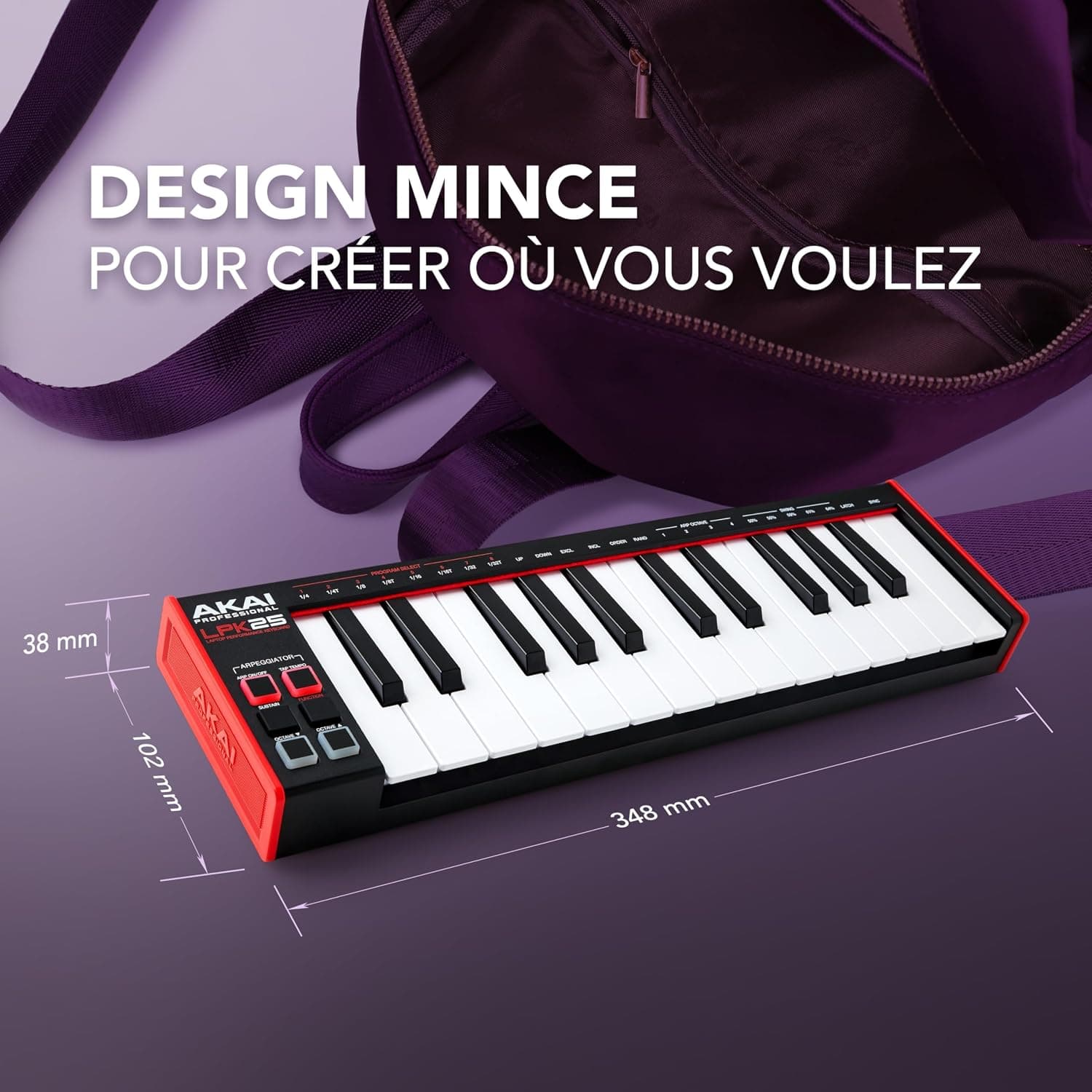 Akai Professional LPK25 Clavier MIDI USB 25 Touches | Touches Mini Sensibles à la Vélocité, Arpégiateur, Compatibilité DAW Universelle, pour Producteurs de Musique