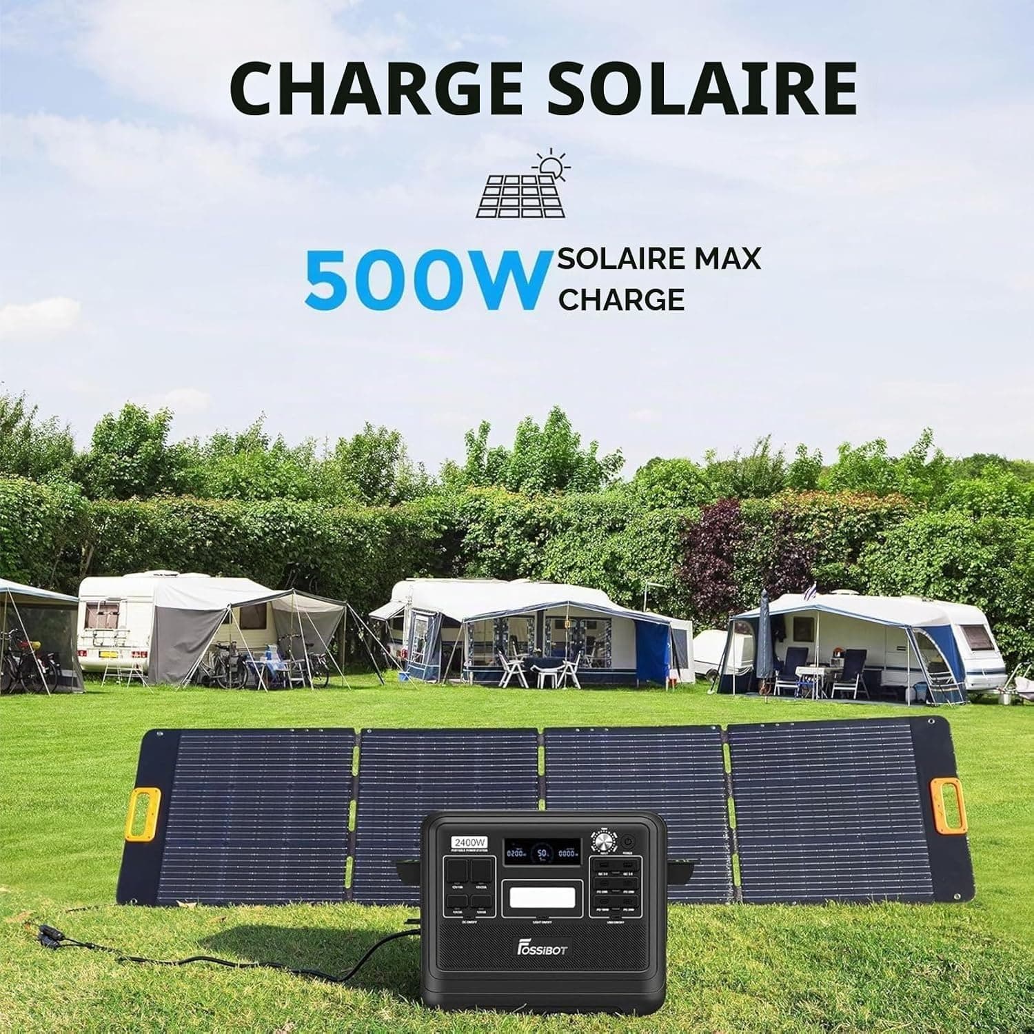 FOSSiBOT Station d'alimentation F2400 2400 W, 2048 Wh LiFePO4 - Générateur solaire portable - 3 x 230 V CA (crête 4800 W) - Alimentation mobile pour camping-car, générateur solaire - Bricolage comme