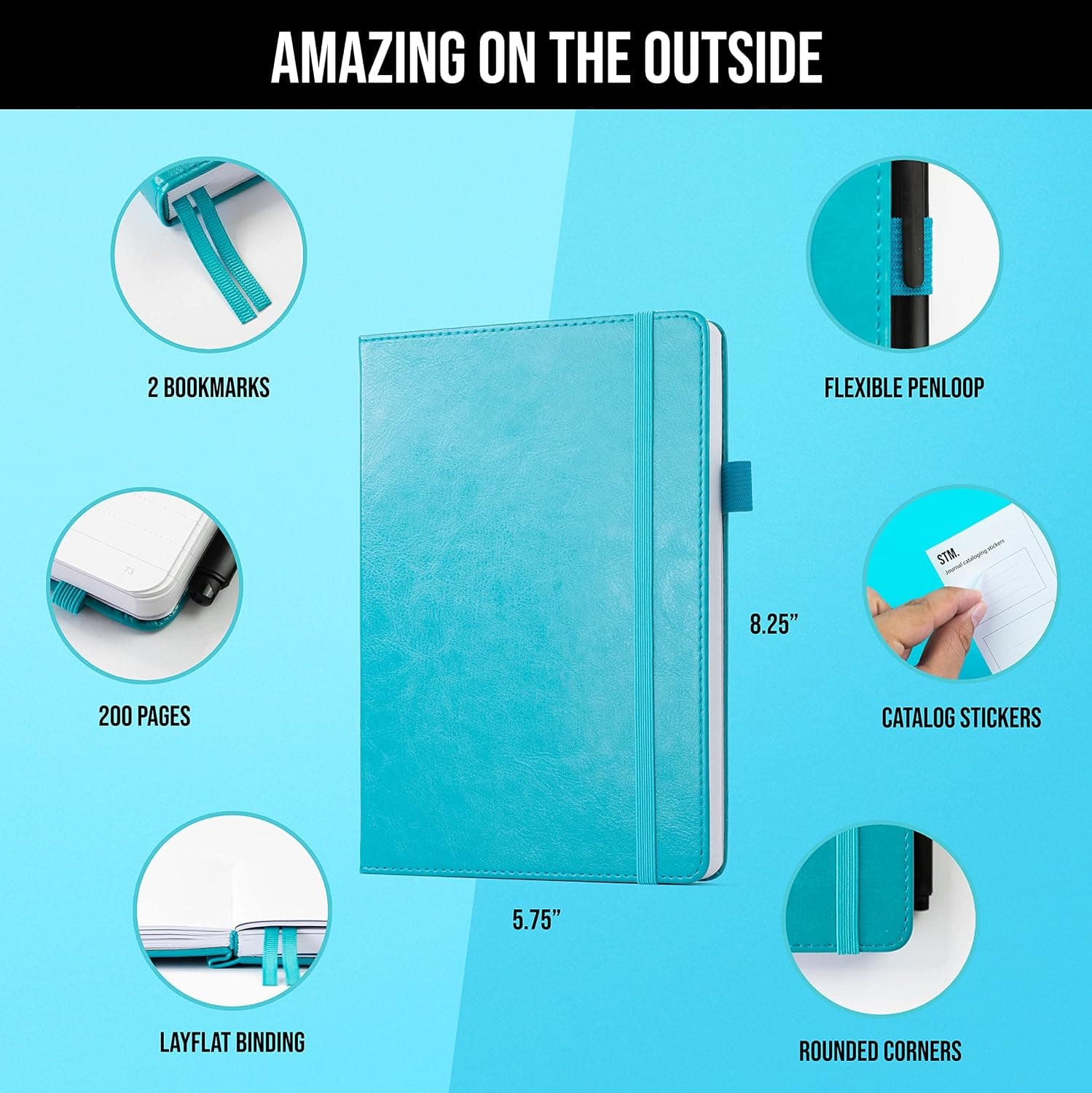 carnet a5 doublé pour écrire | Ligné 200 pages, papier épais 120 g/m2, notes autocollantes, boucle pour stylo, bande élastique, couverture rigide en cuir | Des gribouillis qui comptent A5, 5,75x8,2