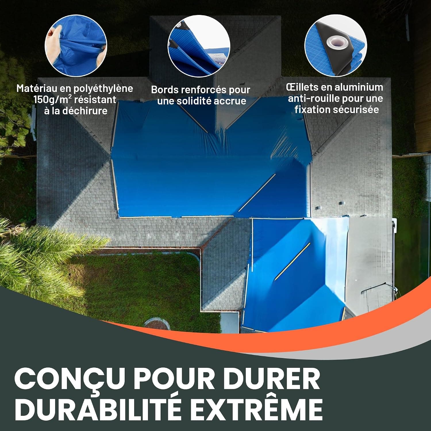 Perfect Cover Bache de Protection Exterieur en Polyéthylène 80g/m2 Bache pour Serre Imperméable et Résistante Revêtue des Deux côtés avec Oeillets en Aluminium Couverture Étanche pour Jardin, 2x3m