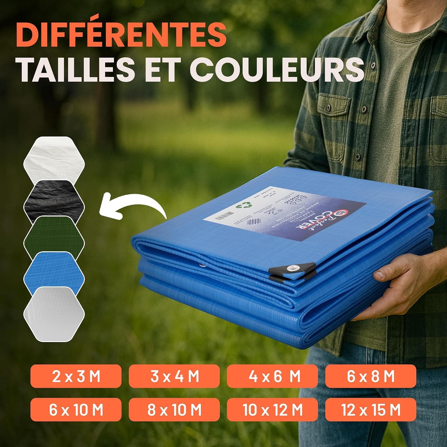 Perfect Cover Bache de Protection Exterieur en Polyéthylène 80g/m2 Bache pour Serre Imperméable et Résistante Revêtue des Deux côtés avec Oeillets en Aluminium Couverture Étanche pour Jardin, 2x3m