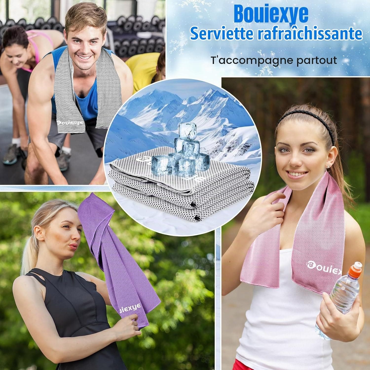 Lot de 10 serviettes rafraîchissantes 100 x 30 cm, serviette de refroidissement en microfibre, 10 couleurs, serviette rafraîchissante à refroidissement instantané pour le sport, le fitness