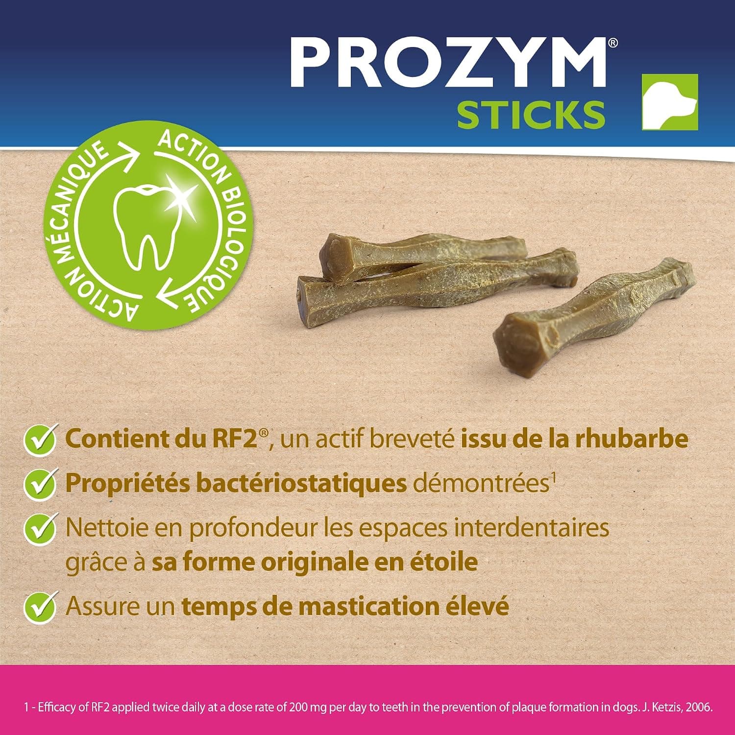 PROZYM RF2 Sticks x12 - Spéciale Hygiène Dentaire Naturelle - Recommandé par des Vétérianire - Formule Vegan pour Chien -25kg (blé)
