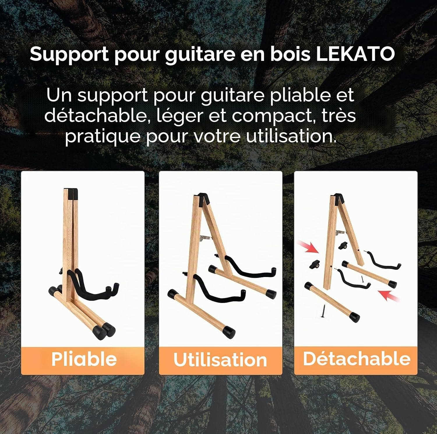 LEKATO Support de guitare acoustique en bois dur pour guitare électrique basse avec rembourrage en mousse pour guitares, basse, violoncelle, banjo, mandoline, ukulélé
