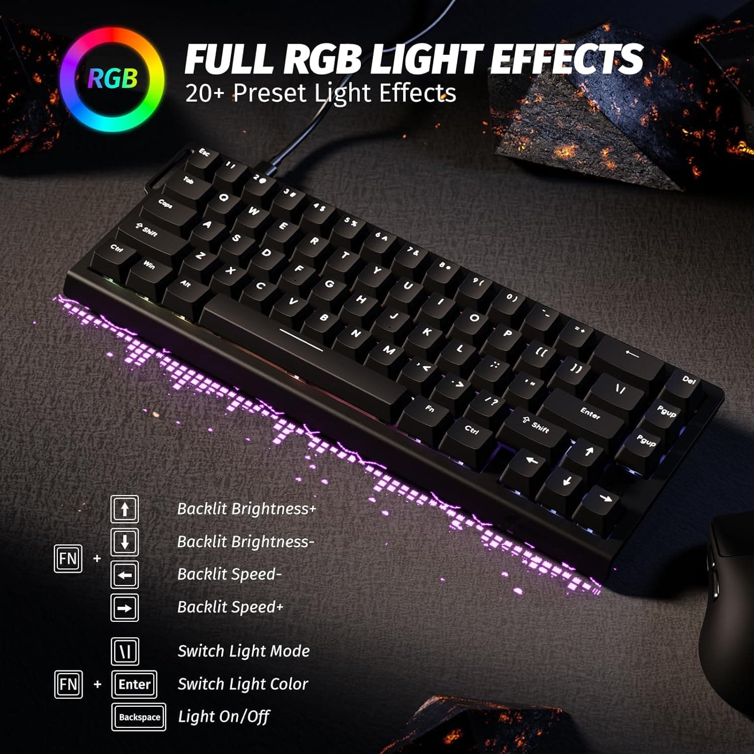 ATTACK SHARK X68 HE Clavier 8000Hz Rapid Trigger, Clavier Gamer Filaire RGB 60% avec Précision RT de 0,01 mm avec Interrupteur Magnétique, Actionnement Réglable, Snap Tap, pour PC/Mac, Noir