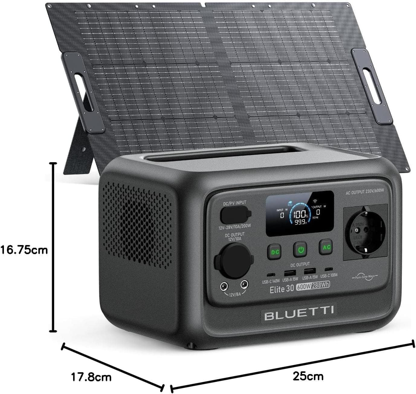 BLUETTI Elite 30 V2 + 100W 288Wh & 600W Générateur Électrique Portable