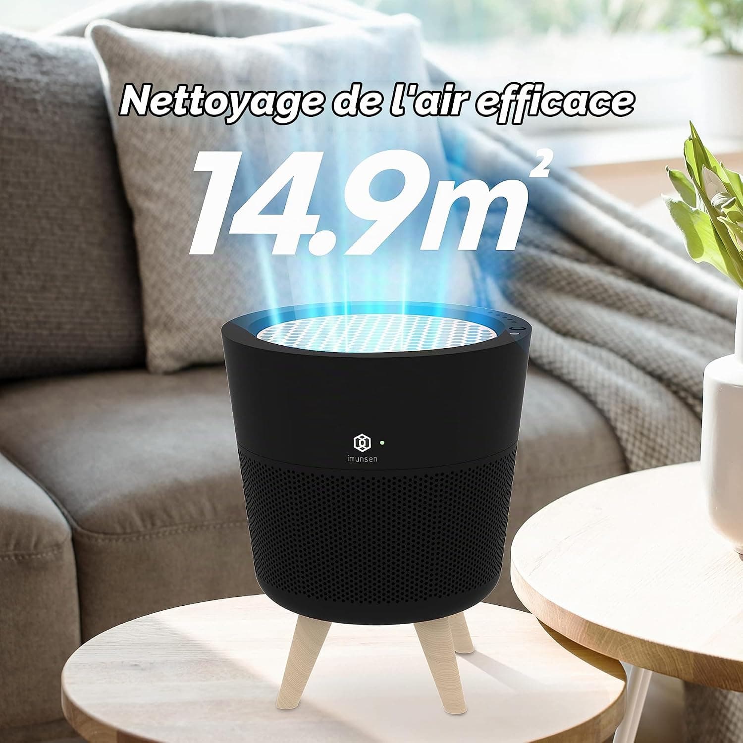 IMUNSEN M-002B Purificateur d'air avec filtre en bois de cyprès, filtre HEPA véritable H13, 100% sans ozone, Fabriqué en Corée- Noir