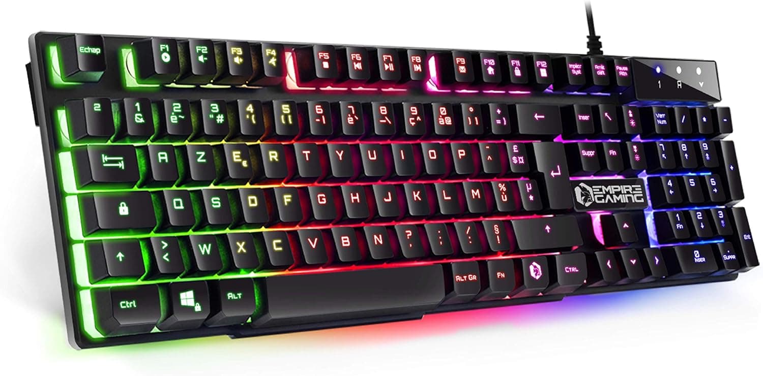 EMPIRE GAMING - Clavier Gamer Nouveau K300 (AZERTY) - 105 Touches Semi-Mécaniques - Rétroéclairage LED RGB - 19 Keys Anti-Ghosting - 12 Raccourcis Multimédia - USB Filaire
