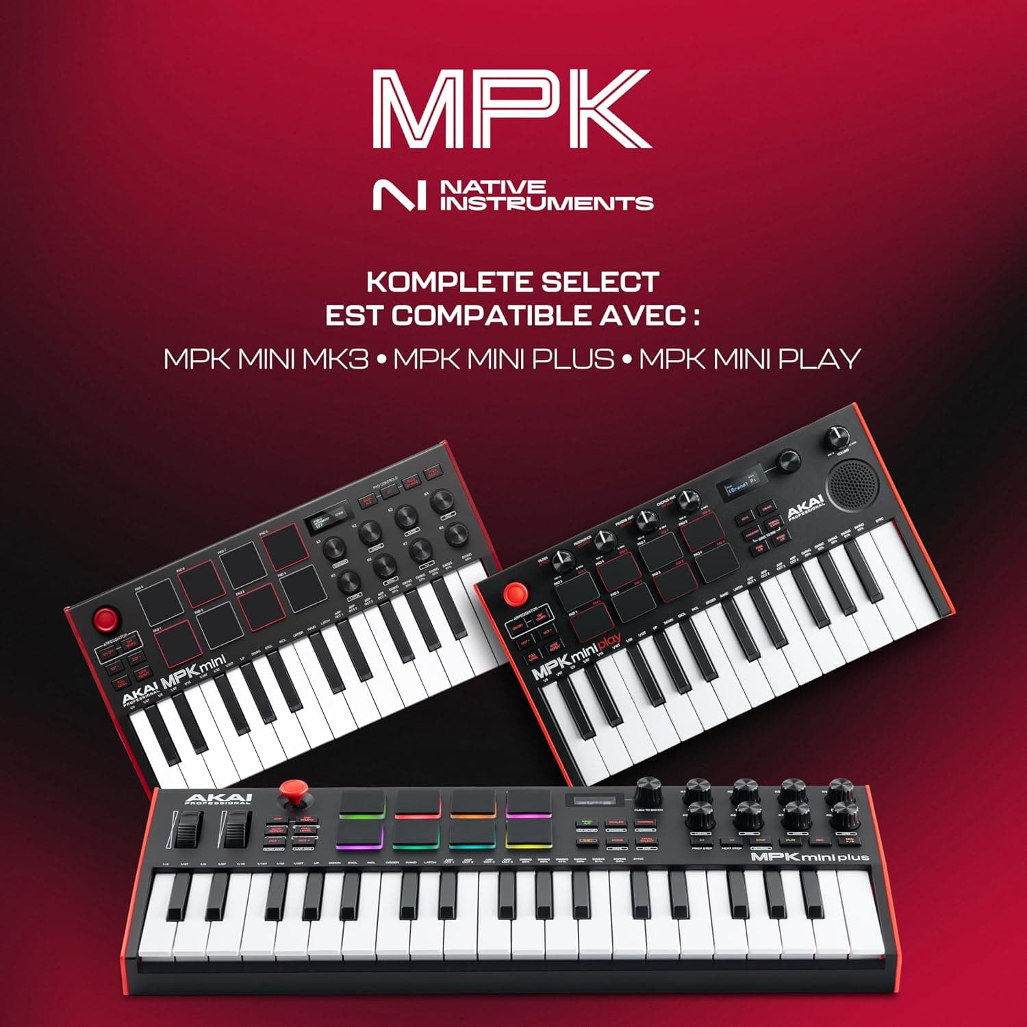 Akai Professional MPK Mini Plus Clavier MIDI USB 37 Touches | Touches Mini Sensibles à la Vélocité, 8 Pads MPC, Séquenceur 64 Pas, E/S MIDI/CV/Gate, Logiciels Inclus, pour Beatmakers
