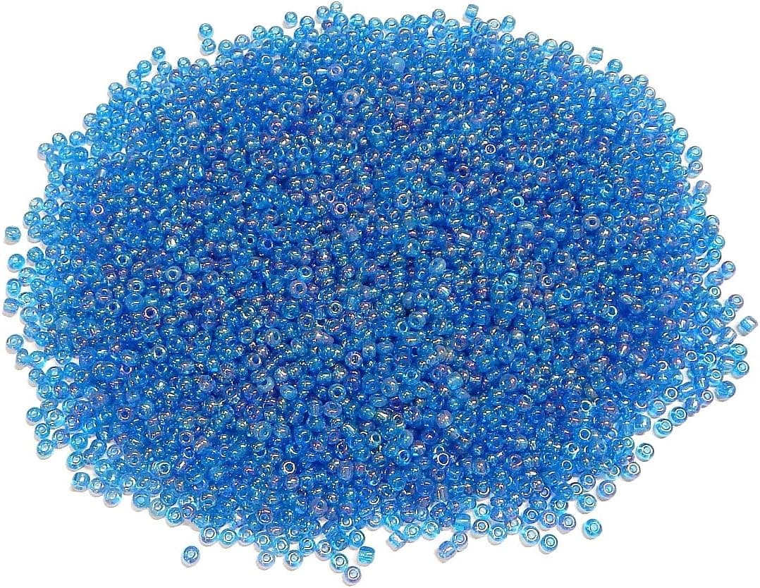 Lot de 6500 perles de rocaille en verre transparent de 2 mm - Couleur arc-en-ciel - 11/0 - Perles poney - Mini perles rondes transparentes (bleu clair AB)