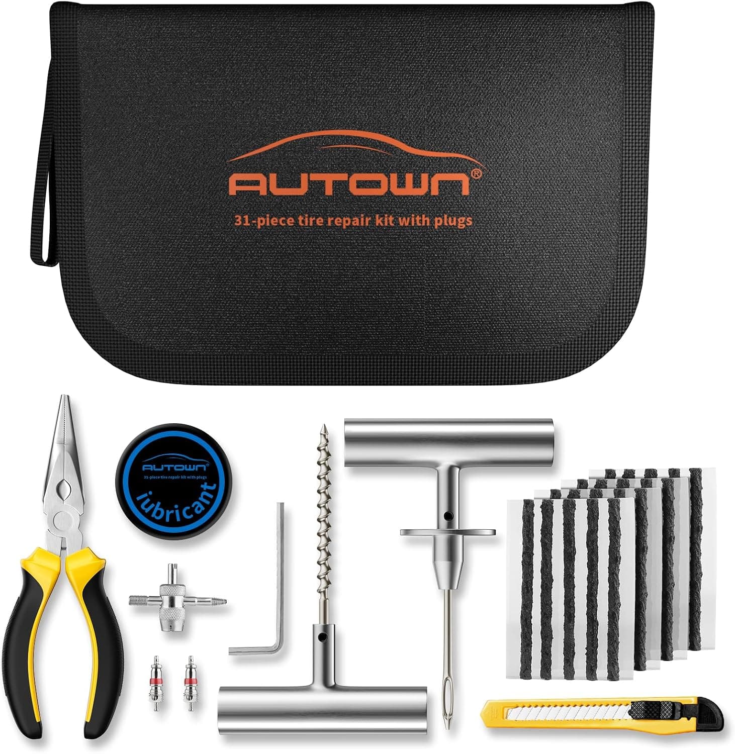 AUTOWN Meche Pneu Crevaison, 31 pièces Kit Reparation Pneu Voiture Robuste