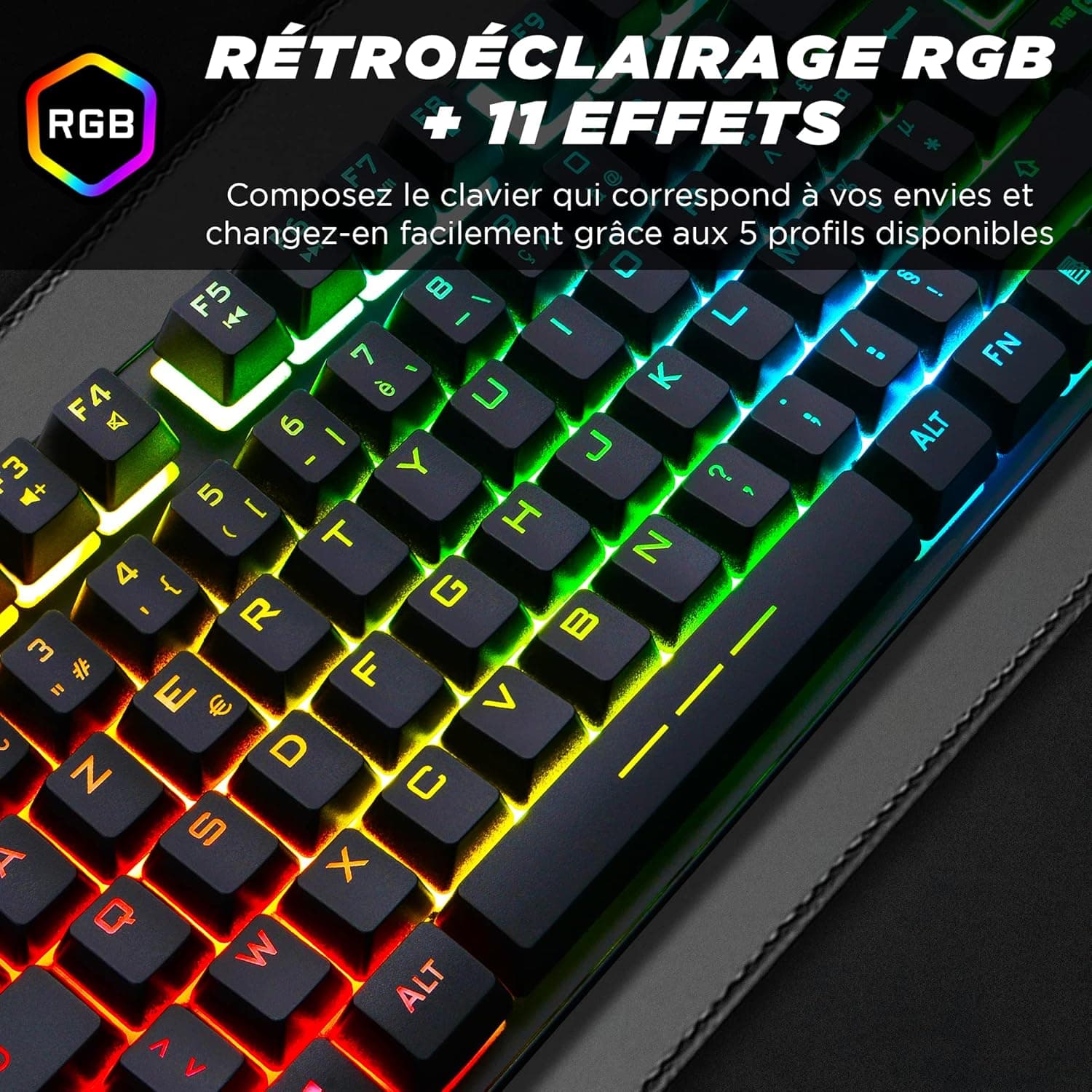 The G-Lab Keyz Caesium TKL Clavier Gamer TKL 87 Touches Filaire USB AZERTY Français, Rétro-Éclairage LED Multicolore - Clavier Gaming Compact sans Pavé Numérique pour PC/PS4/PS5/XBOX (Noir) | Filaire USB, Format TKL 87 Touches sans Pavé Numérique, Rétroéclairage LED Multicolore, Noir