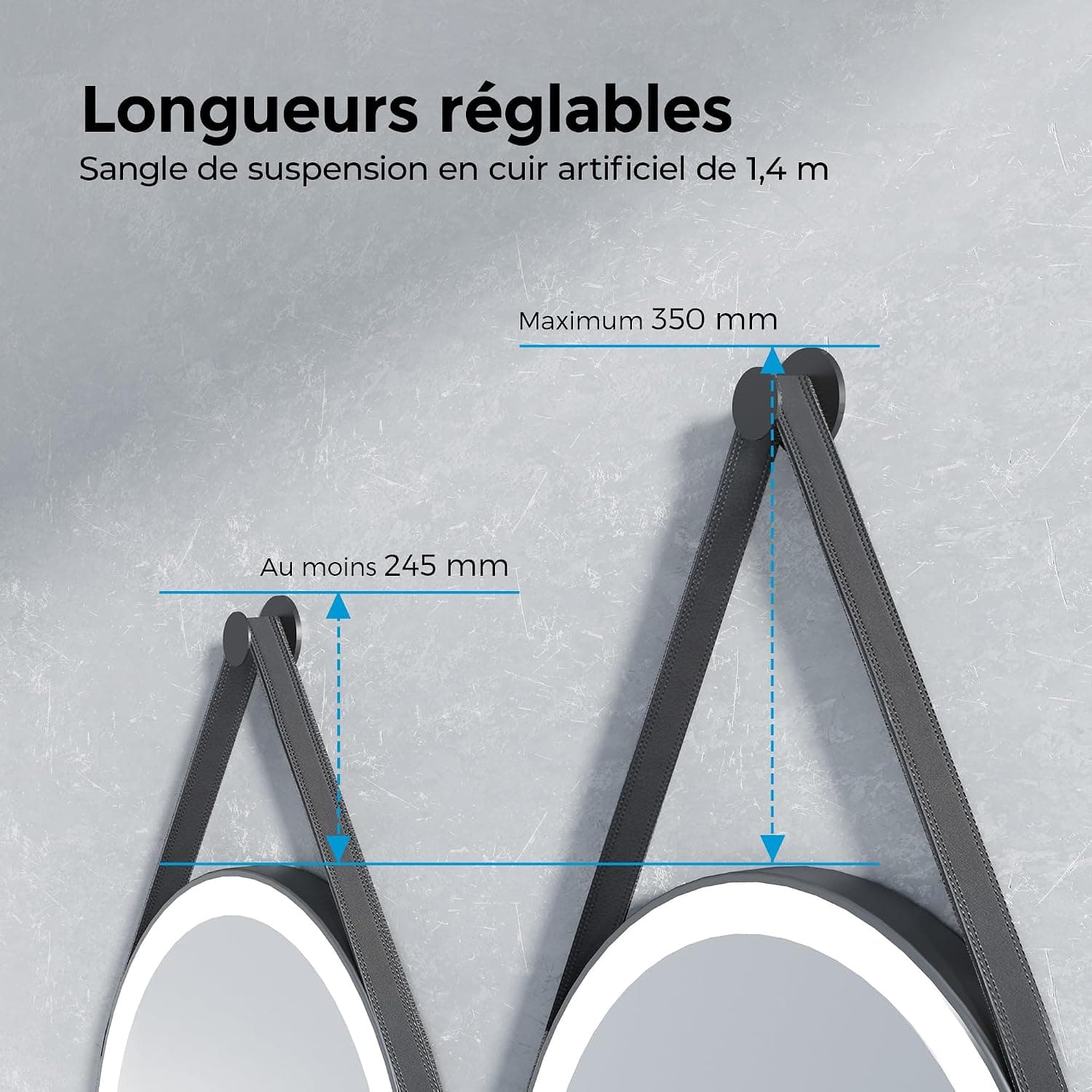 Heilmetz Miroir Salle de Bain Rond avec Éclairage 70cm, Miroir LED Salle de Bain avec Cadre Noir, Dimmable, 3 Couleurs Lumineux, Commande Tactile