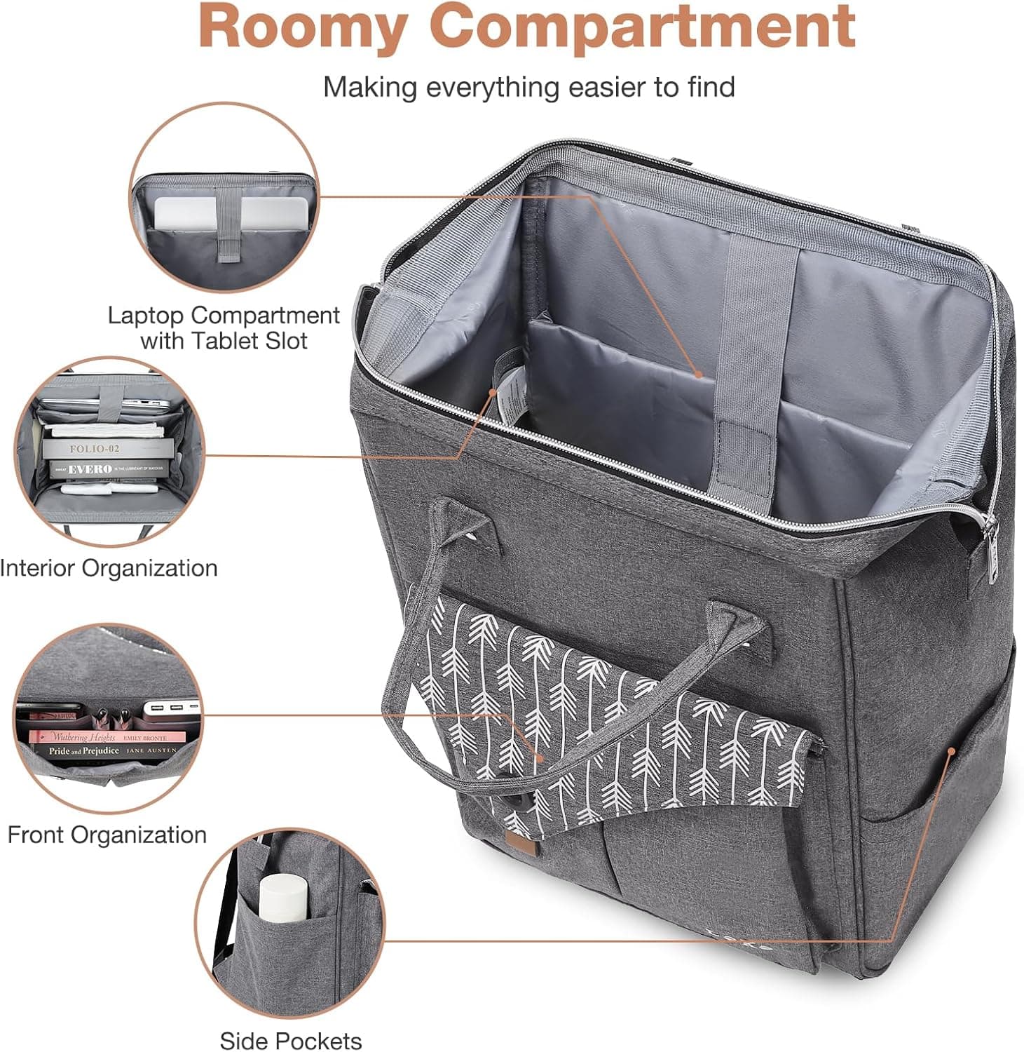 Lekesky Sac à Dos Ordinateur Portable Femme 15.6 Pouces, Elegant Antivol Imperméable Sac a Dos PC Portable pour College Loisir Voyage Affaires, Gris/Noir