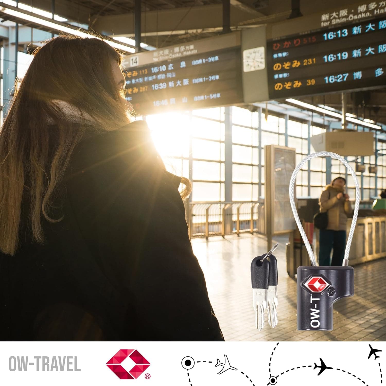 OW-Travel Cadenas Valise Avion, Mini Cadenas TSA à Câble à Clé Noir 1 Pc