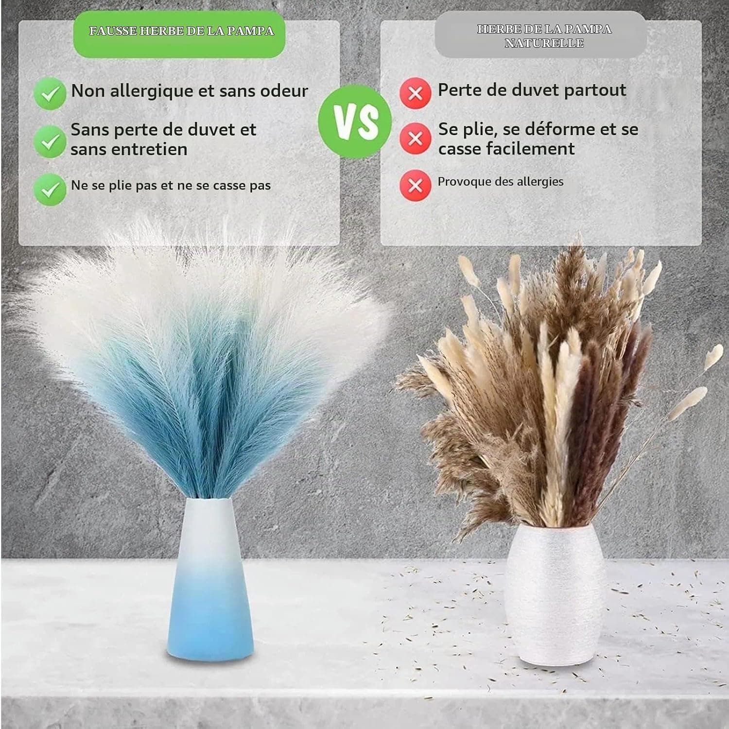 Pampa 30 Pièces Fleurs Séchées Herbe de la Pampa 55cm Fleur Sechees Naturel Décoration Fleur Sechees, Pampa pour Mariage Maison Décor Bohème Salon (Bleu Dégradé)