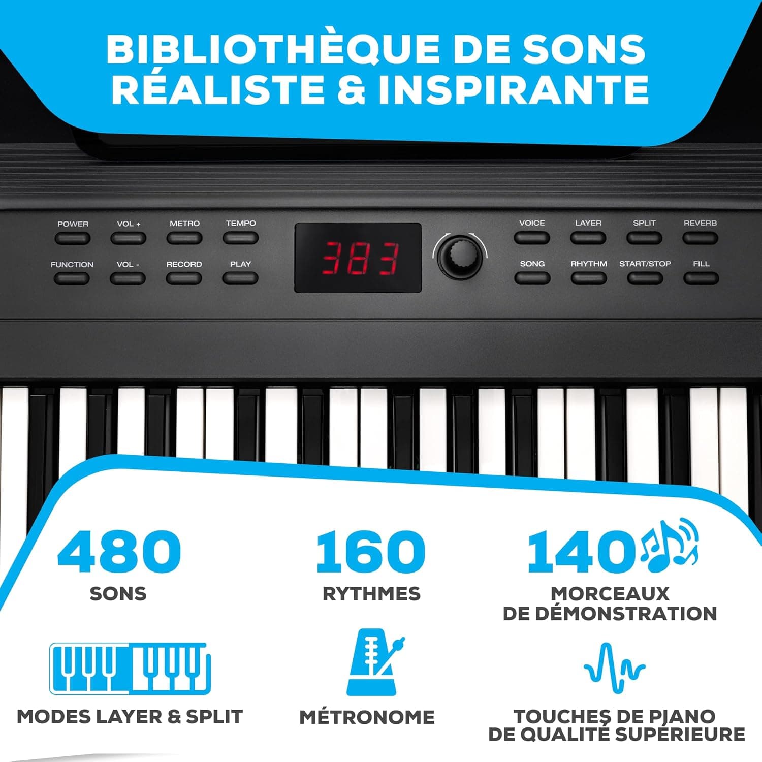 Alesis Recital Play Clavier Piano 88 Touches avec Accessoires | Portable, 480 Sons, Modes Split/Layer, Inclus Cours, Stand, Pédale de Sustain, Casque, Housse de Transport