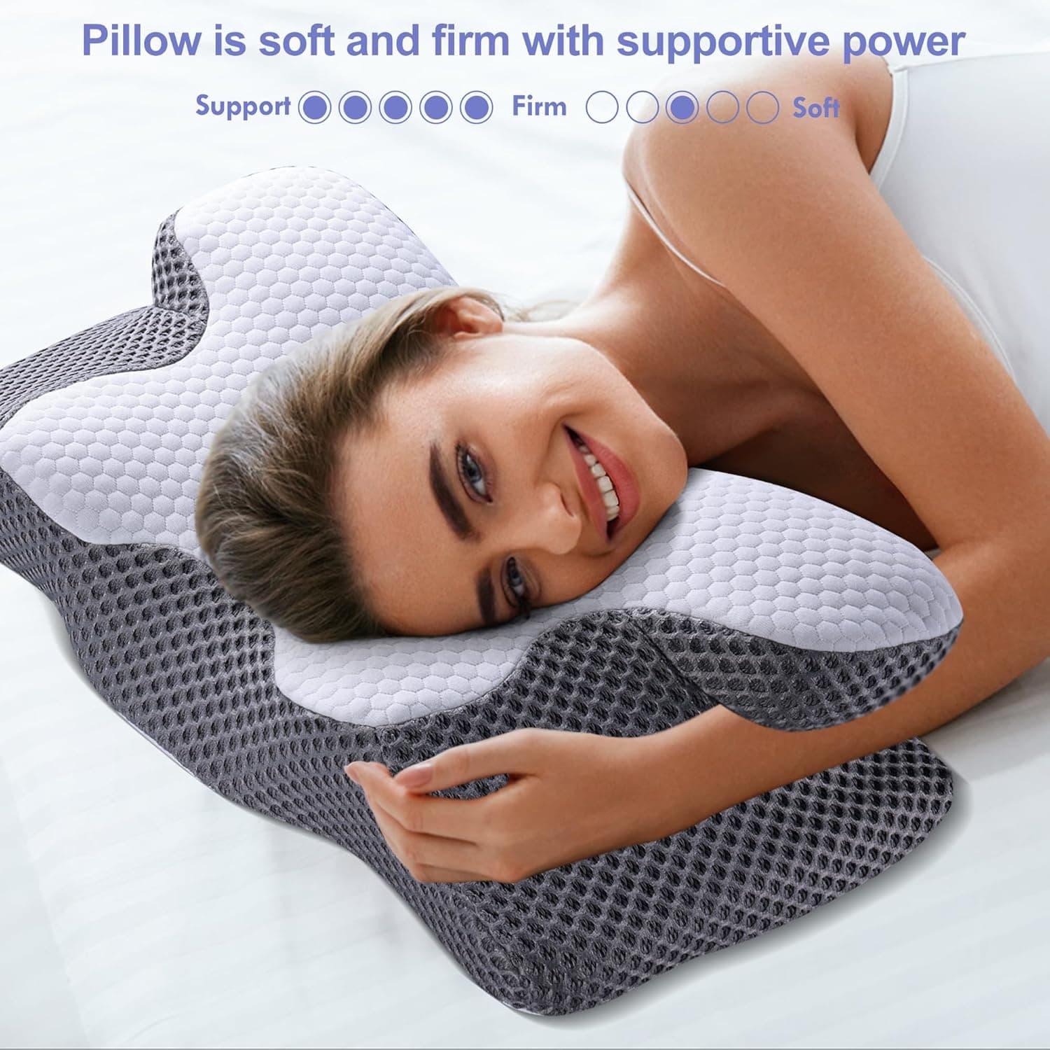 YunNasi Oreiller Ergonomique Cervical à Mémoire de Forme 60x34x13/10cm | Oreiller Orthopédique Cervicales Memory Foam pour Les Dormeurs sur Le Côté, Le Dos et Le Ventre Housse Déhoussable et Lavable