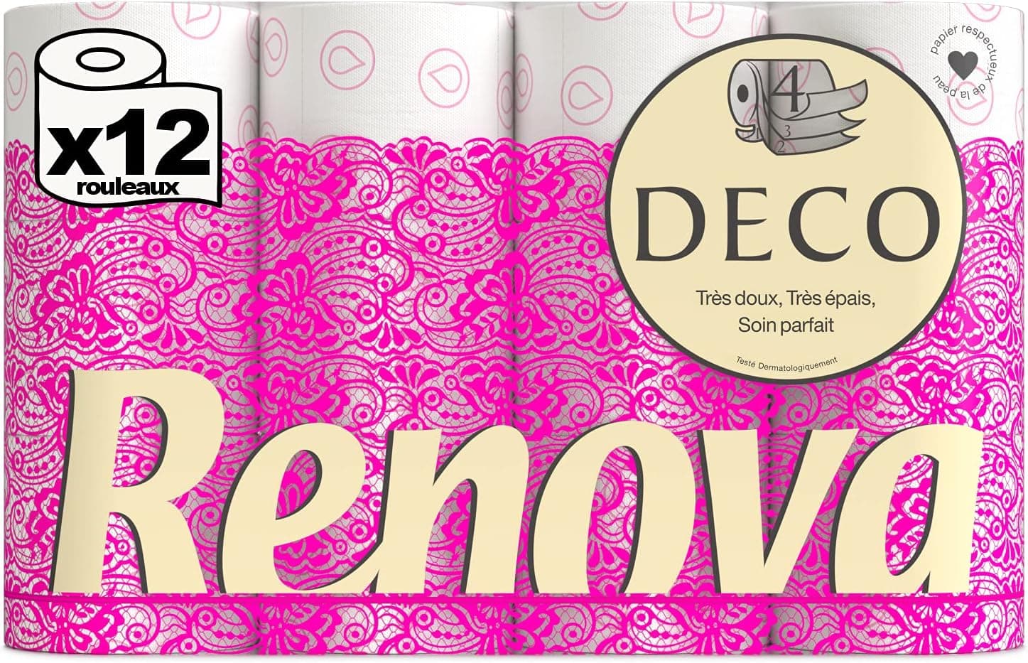 Renova Papier Hygiénique Deco|12 rouleaux|Décoré|Confort|4 plis (Lot de 2)