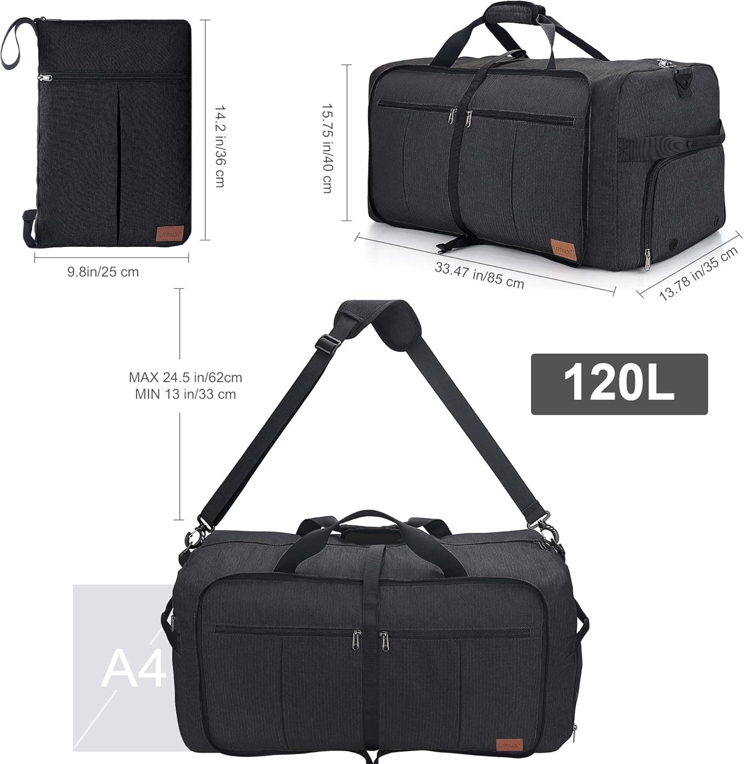 Urtala Sac de Voyage Pliable pour Homme et Femme, 120L Grand Sac Voyage | Compartiment à Chaussures, Sac à Main étanche