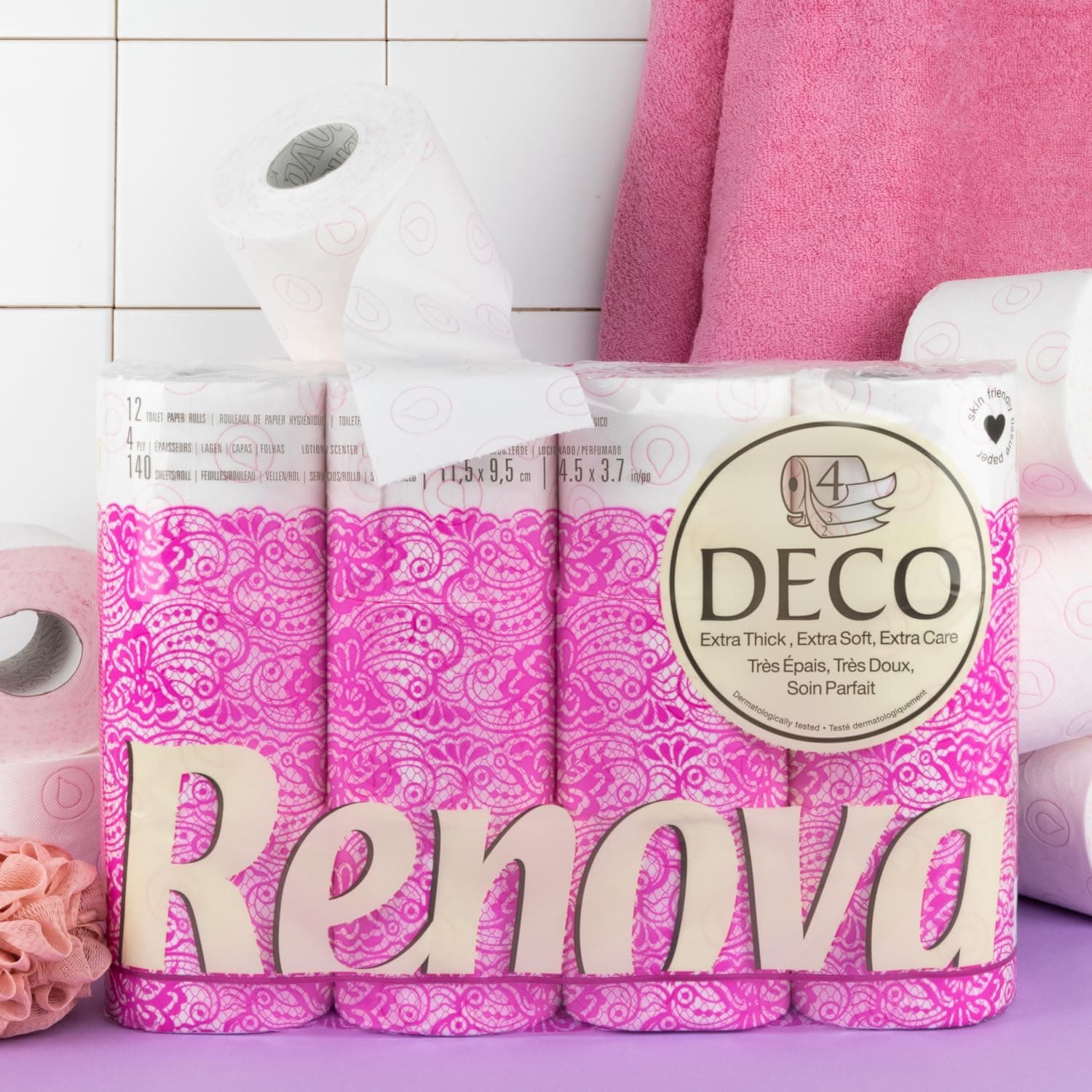 Renova Papier Hygiénique Deco|12 rouleaux|Décoré|Confort|4 plis (Lot de 2)