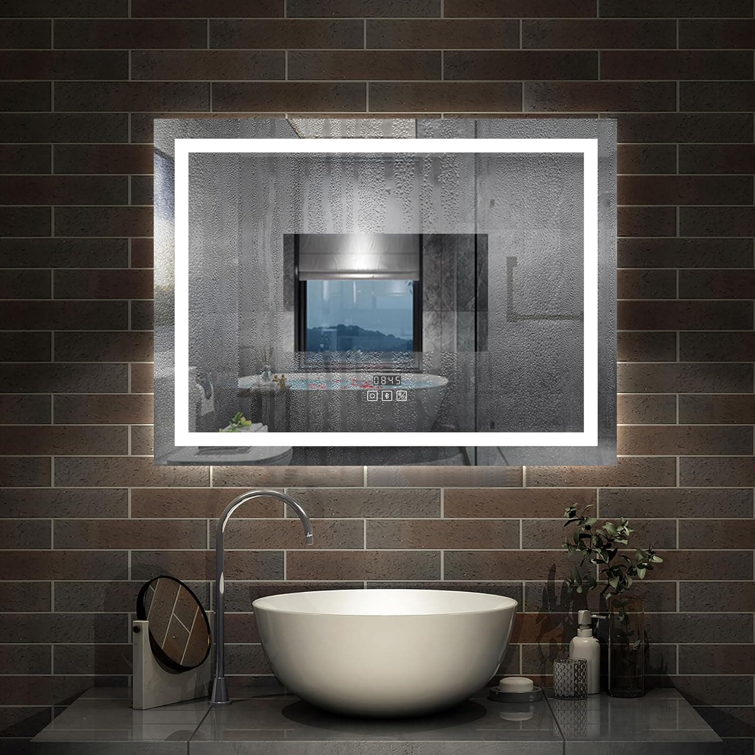 AICA Miroir Salle de Bain avec Éclairage 80 x 60cm,3 Couleurs + Anti-buée | Dimmable + Mémoire,Fixation Horizontale ou Verticale, Miroir Salle de Bain LED