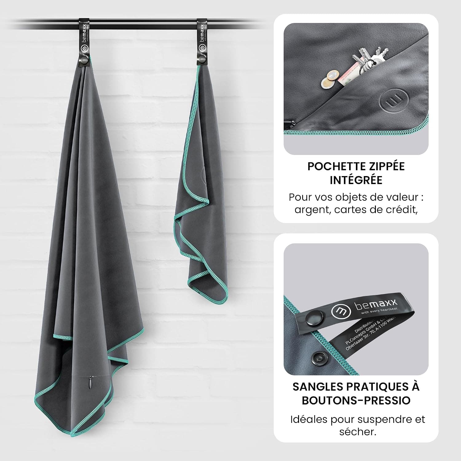 Serviette Microfibre + Sac Transport | Lot de 2 - Petite & Grande: Serviette de Bain + Cheveux, Mains, Visage, Douche | Séchage Rapide et Ultraléger, Absorbantes | Voyage Sport Plage Camping Fitness