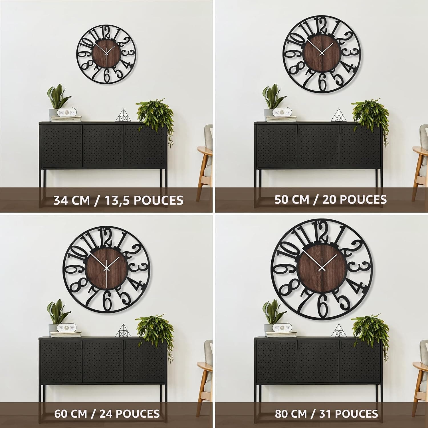 Horloge Murale Design Moderne et Vintage, Silencieuse sans Tic-Tac, Grande Horloge Murale Géante XXL, Disponible en 34cm, 40 cm, 50 cm, 60 cm, 80 cm, Idéale pour Le Salon Cuisine Bureau