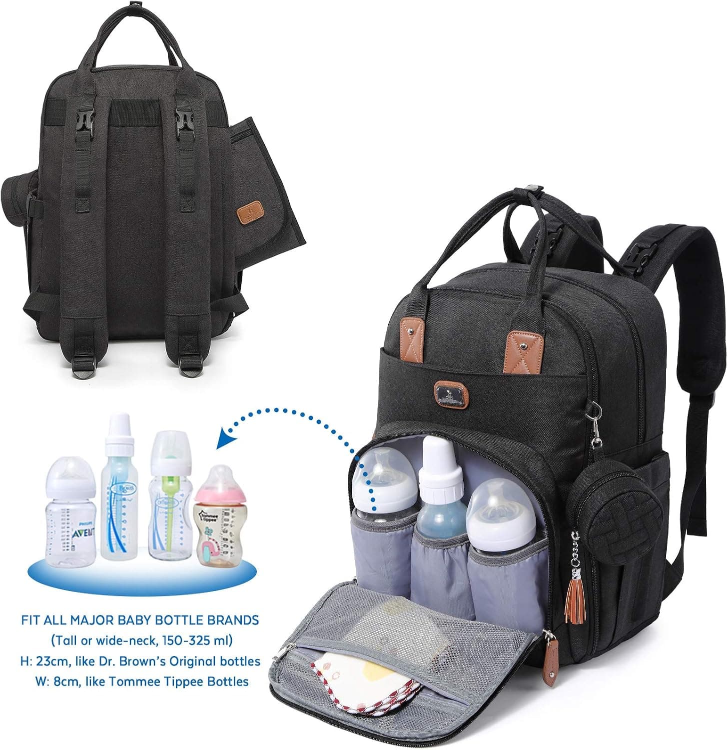 Dikaslon Sac a Langer Bebe, Sac à Langer à Dos Grande Capacité 18 Poches, Polysteer Déperlant, Tapis à Langer, Porte Tétine, Sangles Intégrées Poussette – Sorties Faciles