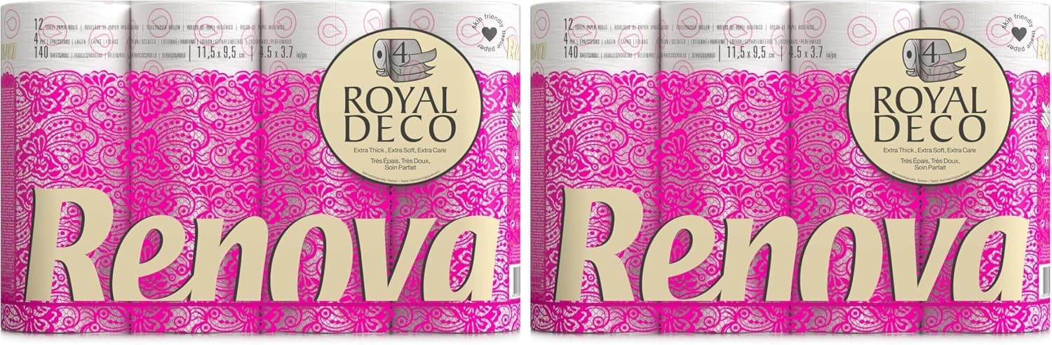Renova Papier Hygiénique Deco|12 rouleaux|Décoré|Confort|4 plis (Lot de 2)