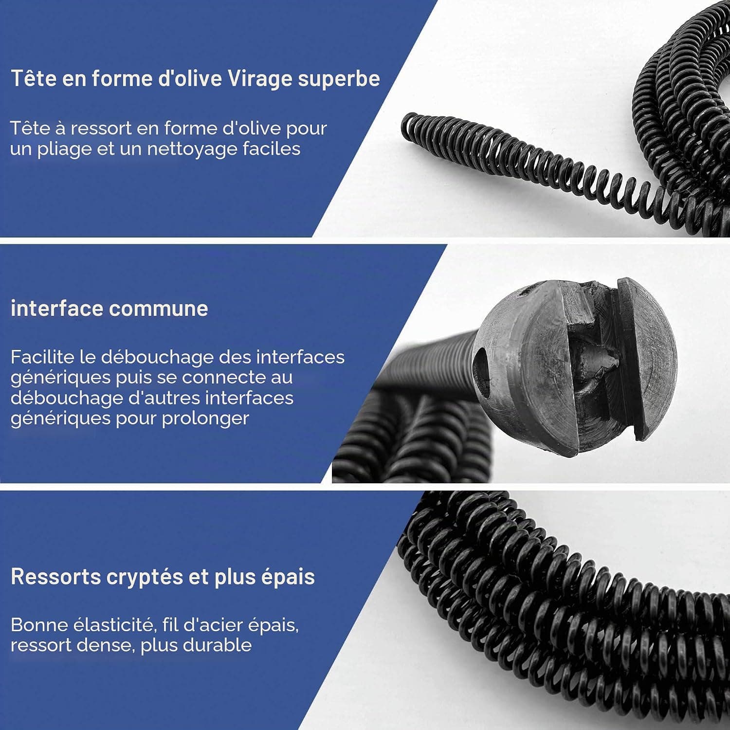 Furet Deboucheur Canalisation 3m, ø10mm, En Spirale, Avec Adaptateurs éLectriques, Arbre De Nettoyage de Canalisations Multifonction, DéBoucheur Efficace (3m)